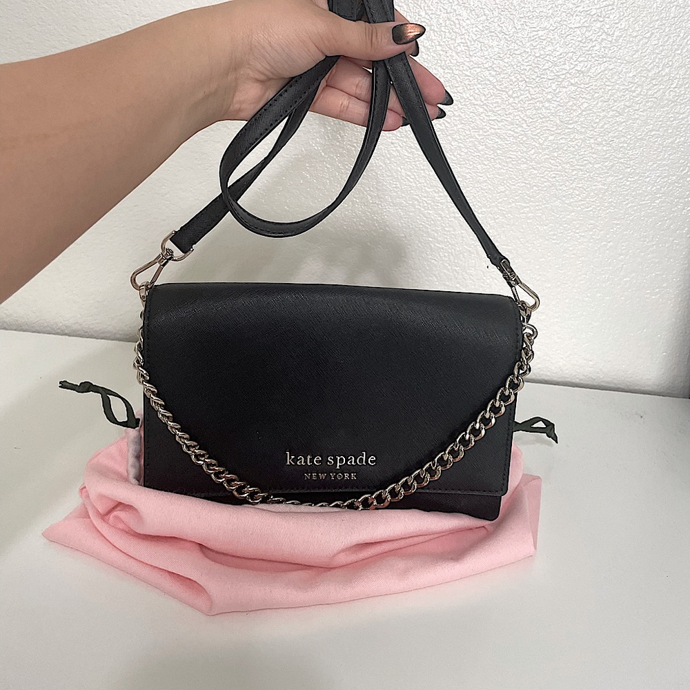 Black Kate spade purse with chain with dust bag included